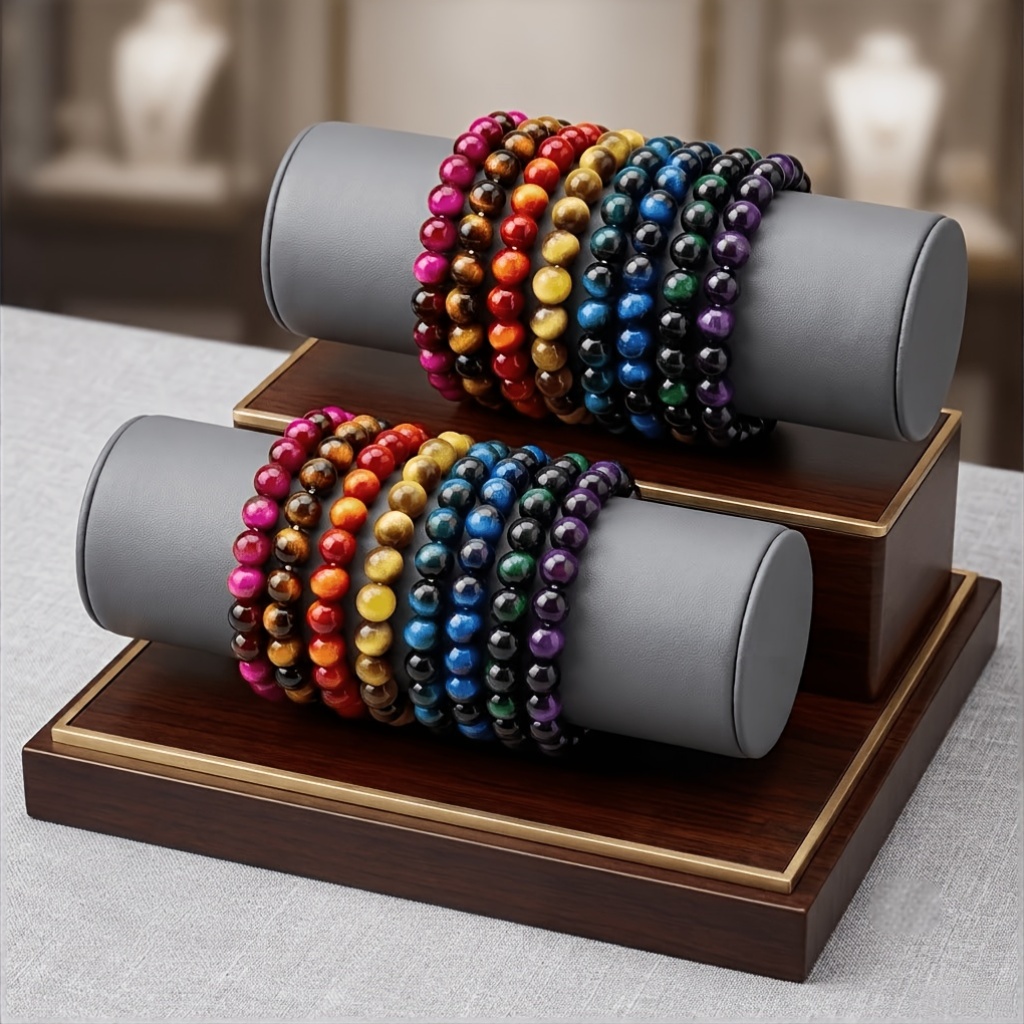 7pcs Tiger's Eye Texture Handmade Beaded Bracelets, Unisex
